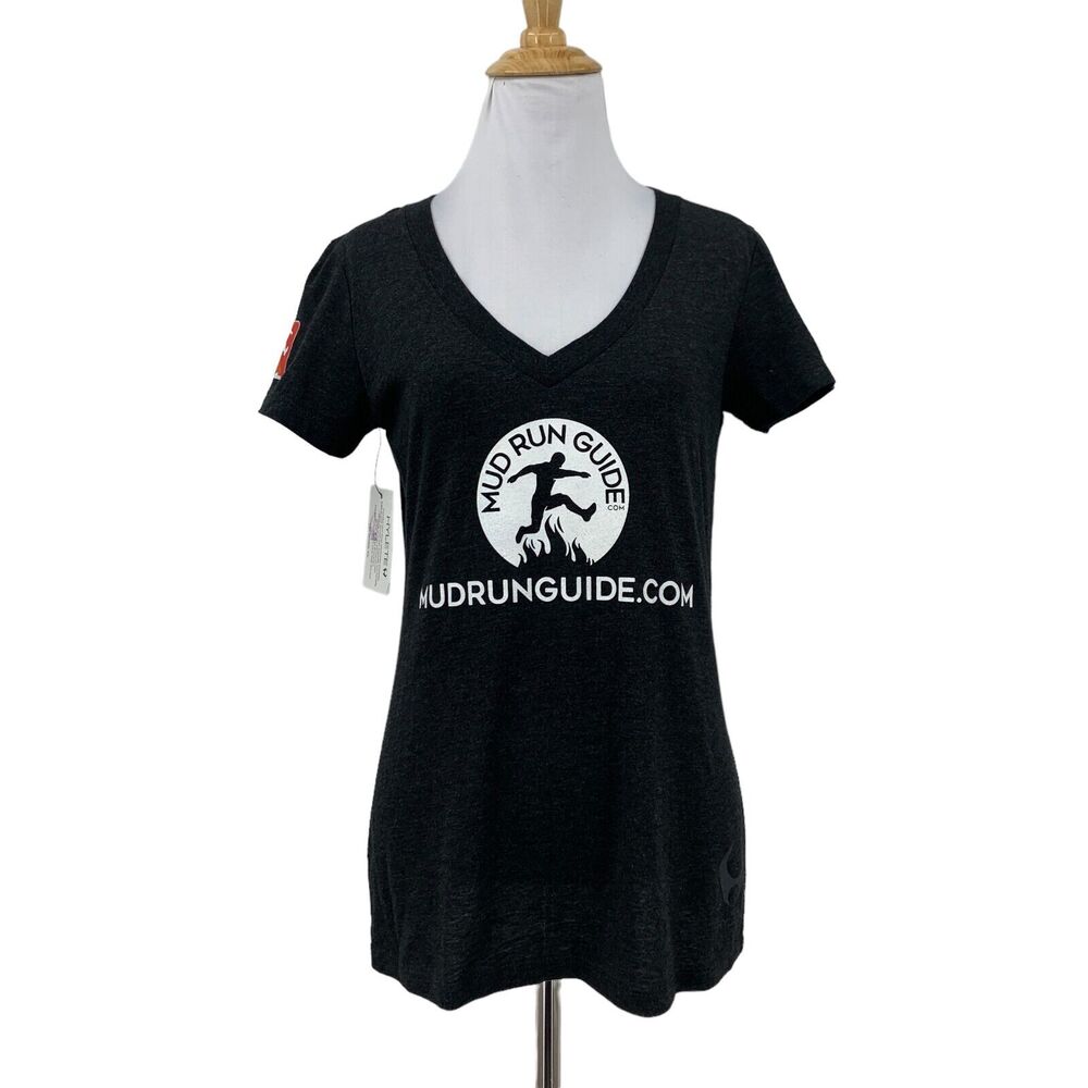 Hylete V Neck Shirt Womens M Medium Short Sleeve Mud Run Guide Graphic Gray Tee